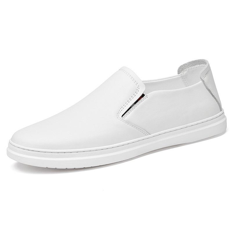 Men's Casual Cowhide Leather White Loafers - Stylish & Versatile for Spring and Autumn