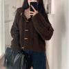 Autumn Winter horn button Knitted Sweater women's Short Cardigan jacket Loose korean Fashion solid hooded Sweaters youth Women