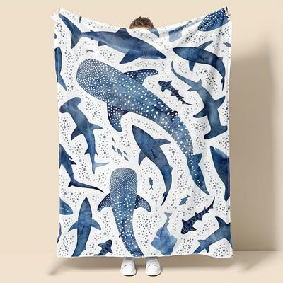 Romantic Ocean Style Whale Shark Pattern Warm Blanket Children Adult Nap Blanket Soft and Comfortable Suitable for All Seasons