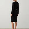 Women's Fashionable Long Sleeved Mature Color Round Neck Cinched Waist Slit Metal Button Zipper Dress