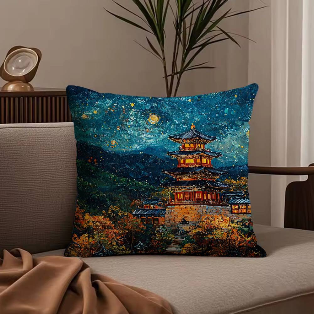 ART Korea Foguo Temple Pillow Case Anti-dustmite Pillowcase Invisible zipper silky short plush Sofa cushion cover