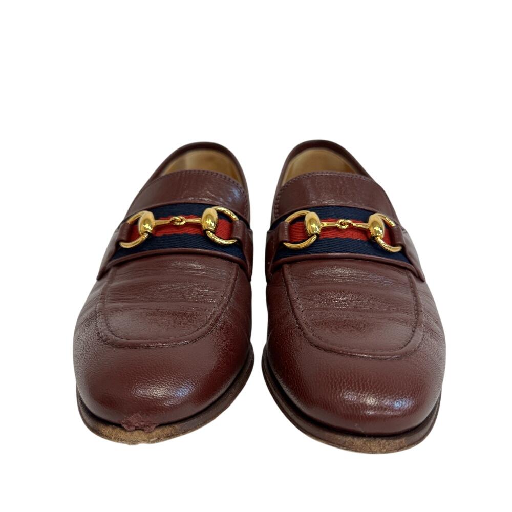 Gucci Sherry Line Leather Horsebit Loafers Wine-red Leather Used