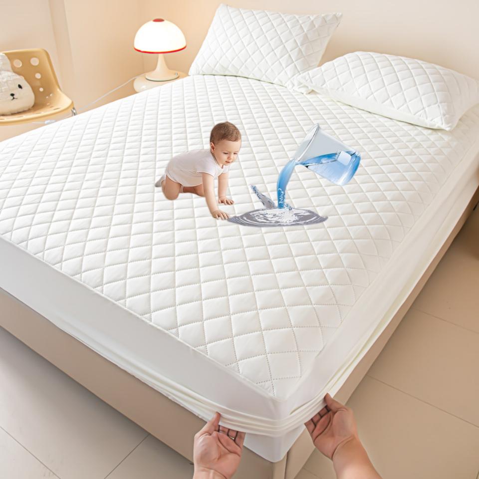 100%Waterproof Mattress Cover Thick Solid Color Bed Fitted Sheet Single/Queen/King 135X200Cm 160X200Cm Soft Bed Cover