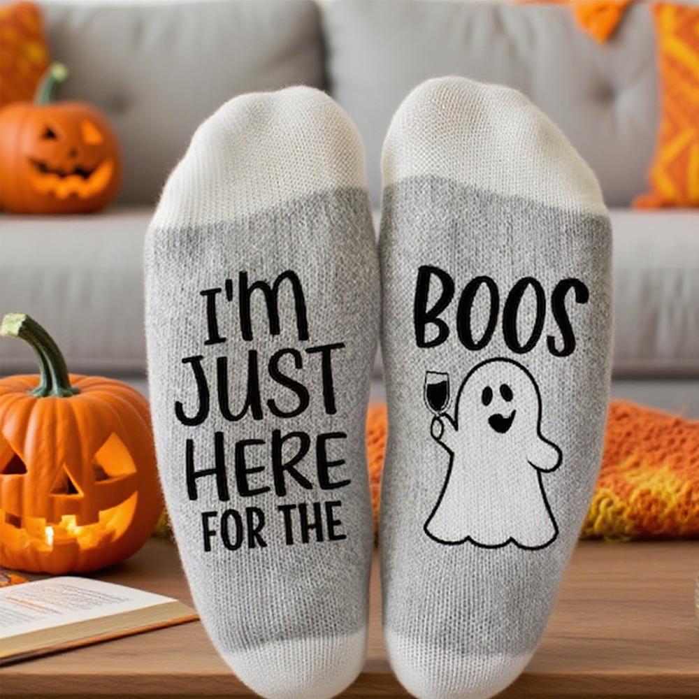Halloween Socks I'm Just Here for The Boos Ghost Drinking Socks Boozy Fall Gift Costume Colleague Wine Lover Party Photo Props