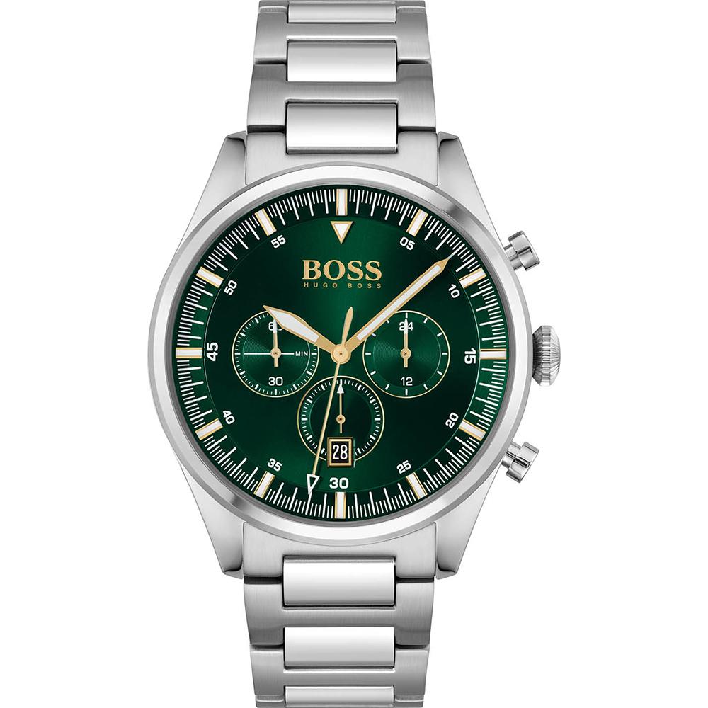 BOSS Pioneer Green Dial Stainless Steel Bracelet Silver Men s Quartz Watch 1513868 зелёный