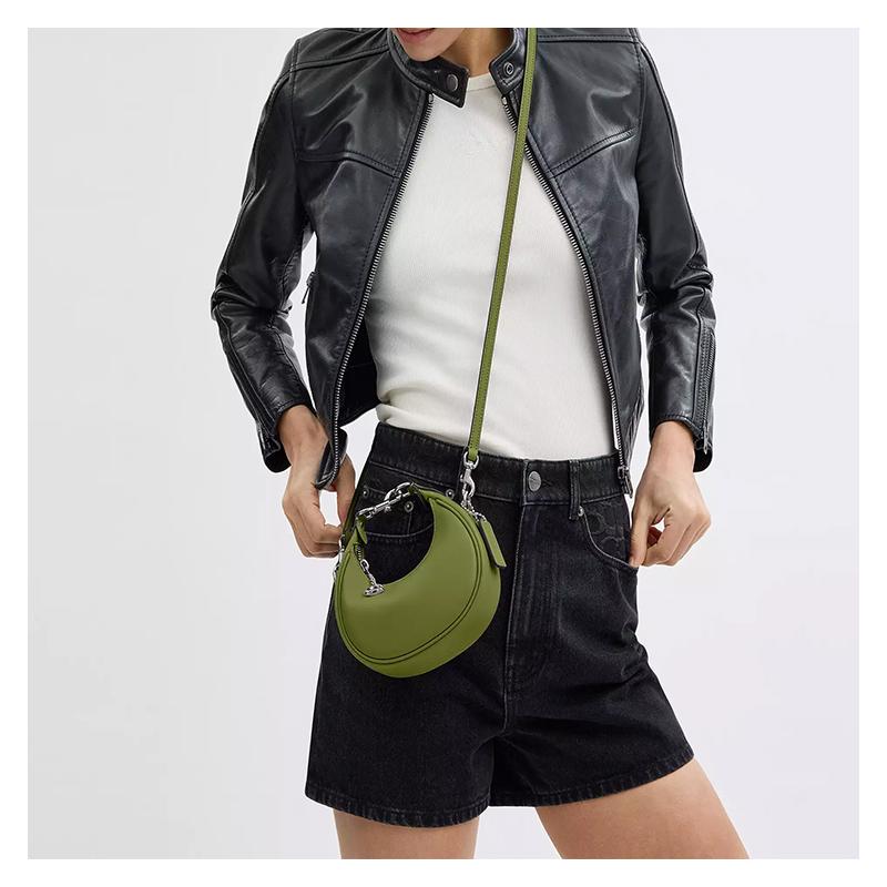 Coach JONIE 15 Detachable Shoulder Strap Top Zipper Closure Leather Crescent Bag Shoulder Crossbody Handbag Mini Women's Gray Green