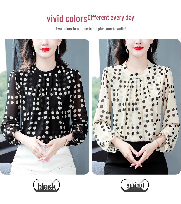 Women's Autumn 2024 Polka Dot Chiffon Blouse: Chic, Age-Reducing, Loose Fit French Top
