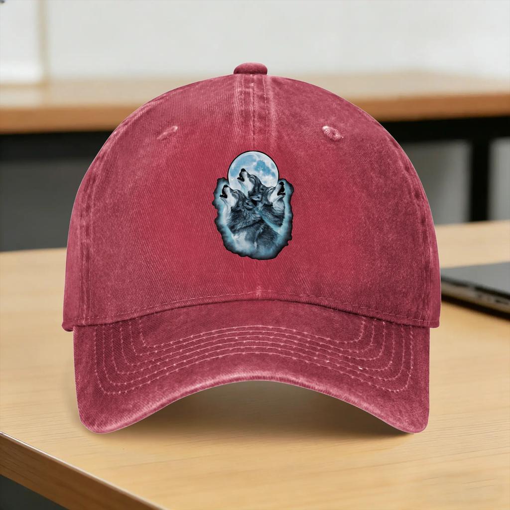 Wolf Lovers Animals Full Moon Three Howling Wolves Baseball Cap Sun Outdoor Gym High Quality Washed Trucker Hat Baseball Caps