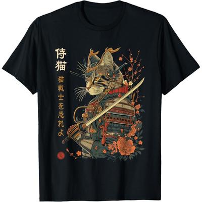 Samurai Cat, Japanese Cat Art Aesthetic, Cat Lover T-Shirt