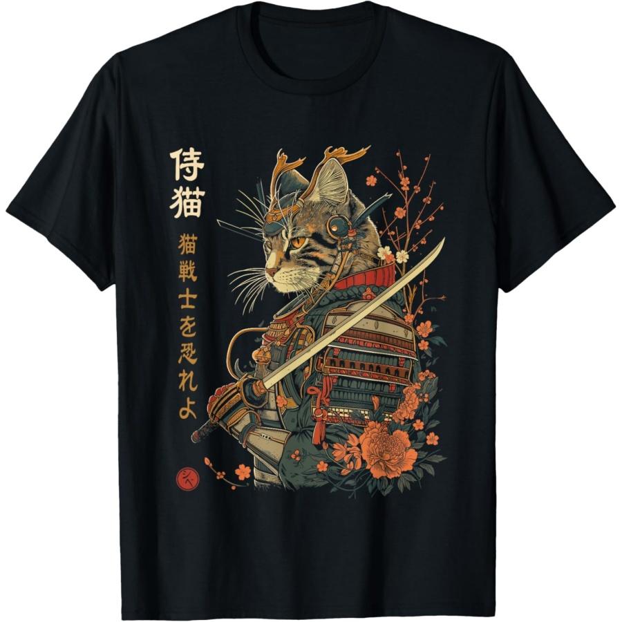Samurai Cat, Japanese Cat Art Aesthetic, Cat Lover T-Shirt S
