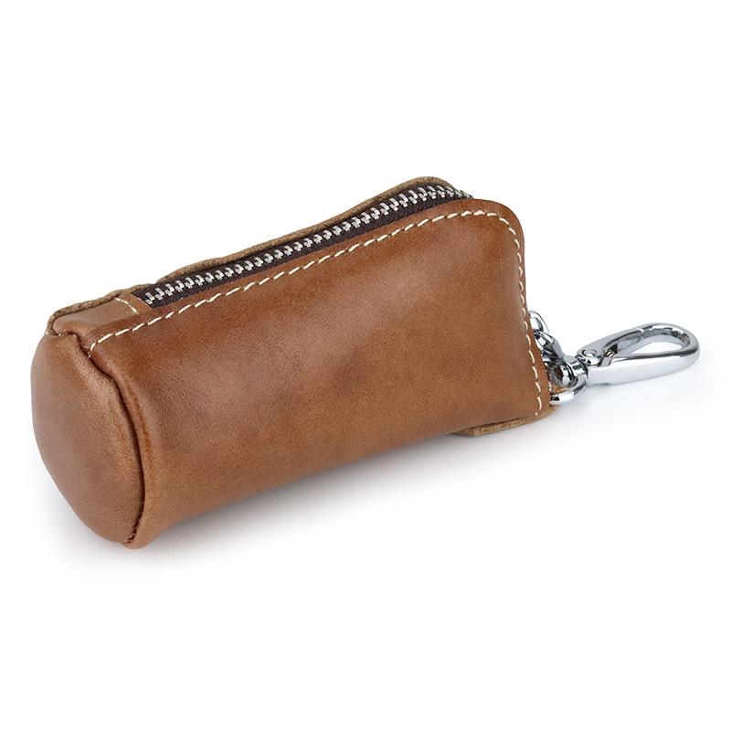 Women's Genuine Leather Cowhide Key Case - Compact Cylinder for Car and House Keys, Multifunctional and Soft