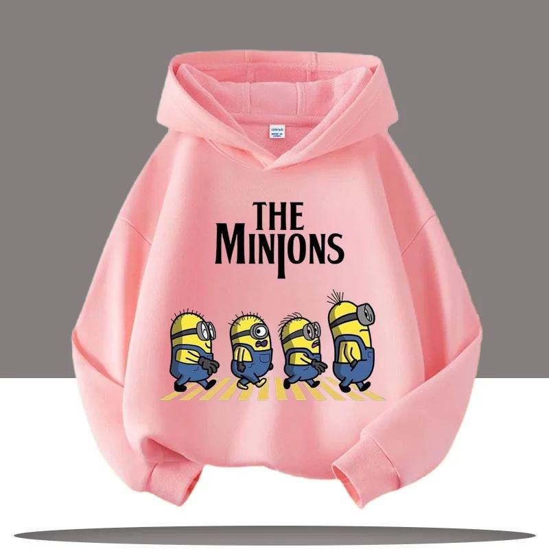 Kids Hoodie The Minions Cartoon Character Walking Print Long Sleeve Sweatshirt Autumn Winter Casual Sport Pullover Tops for Daily Outdoor Activities