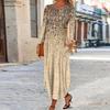 Long Sleeve Maxi Dress with Pockets Women Loose A Line O Neck Printing Dress for Dating Commuting Spring Fall Irregular Hem