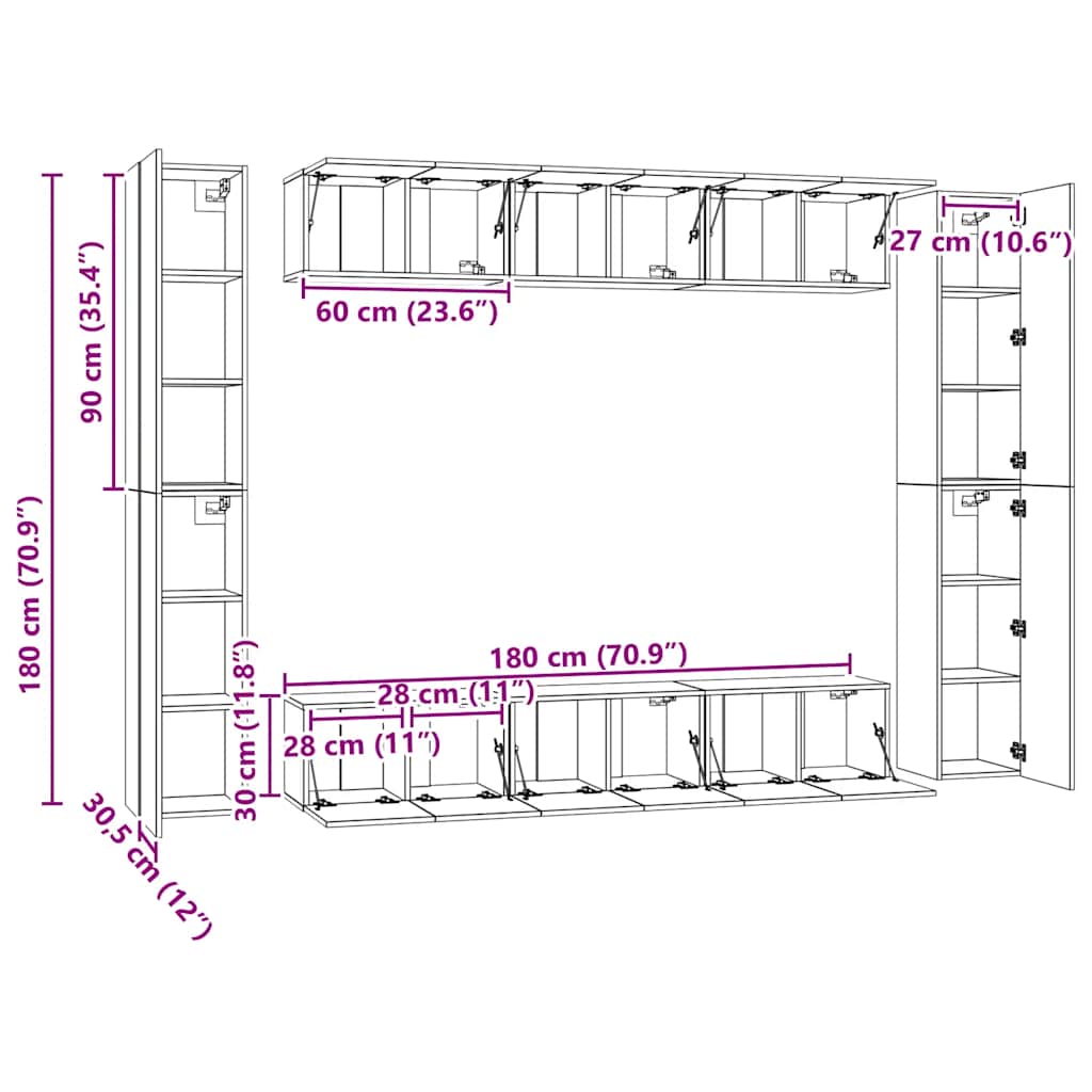 10 Piece TV Cabinet Set Sonoma Oak Effect Particle Board