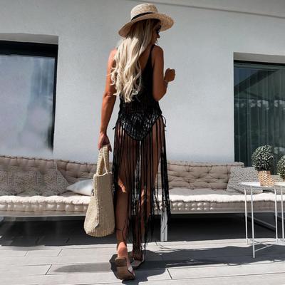 Yousheng Kadınlar için Boho Plaj Elbisesi Oyuk Saçaklı Etek Seksi Örtü Yaz Mayoları Smock Tığ İşi Püsküllü Askılı Plaj Giyim