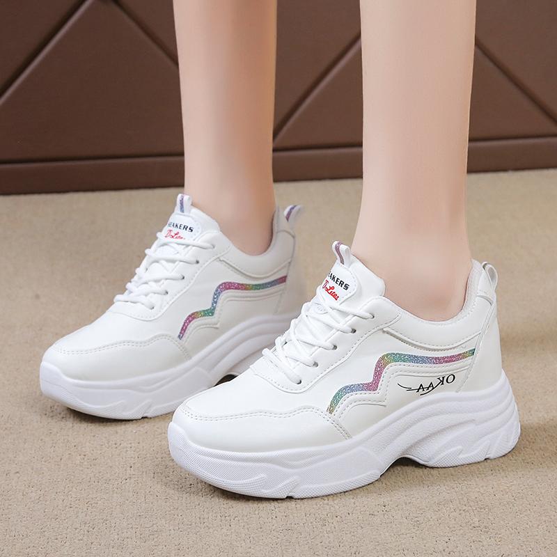 

Fashion New Round Head Sexy Thick-soled Non-slip Casual Sneakers Spring/autumn Comfortable Lace-up Walking Shoes for Women 35