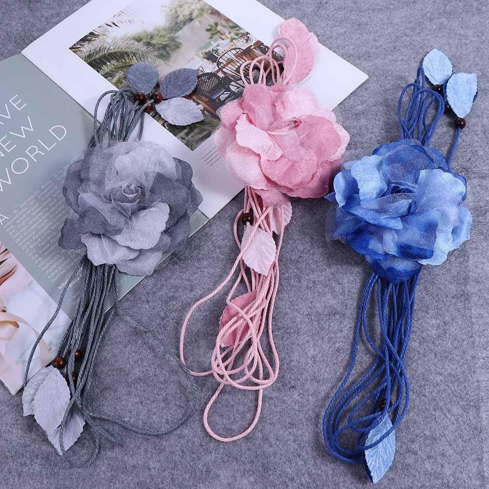 Fashion Elegant Chiffon Thin Big Flower Dress Decorated Waist Rope Belts Waist Chain Waistband