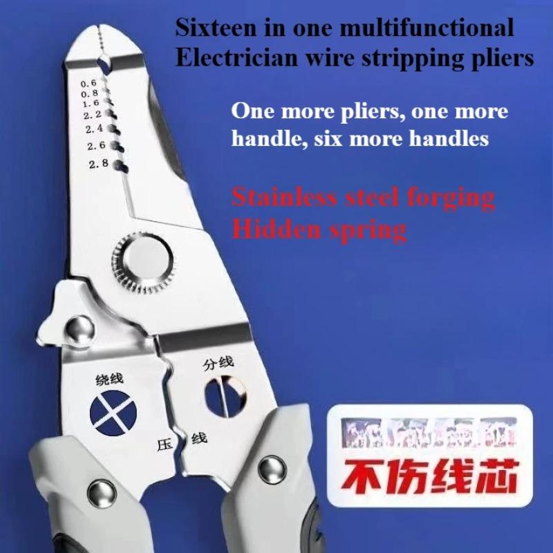 Multifunction Industrial Wire Stripper Cutter Crimper Heavy Duty Stainless Steel Electrical Pliers with Ergonomic Comfort Grip+