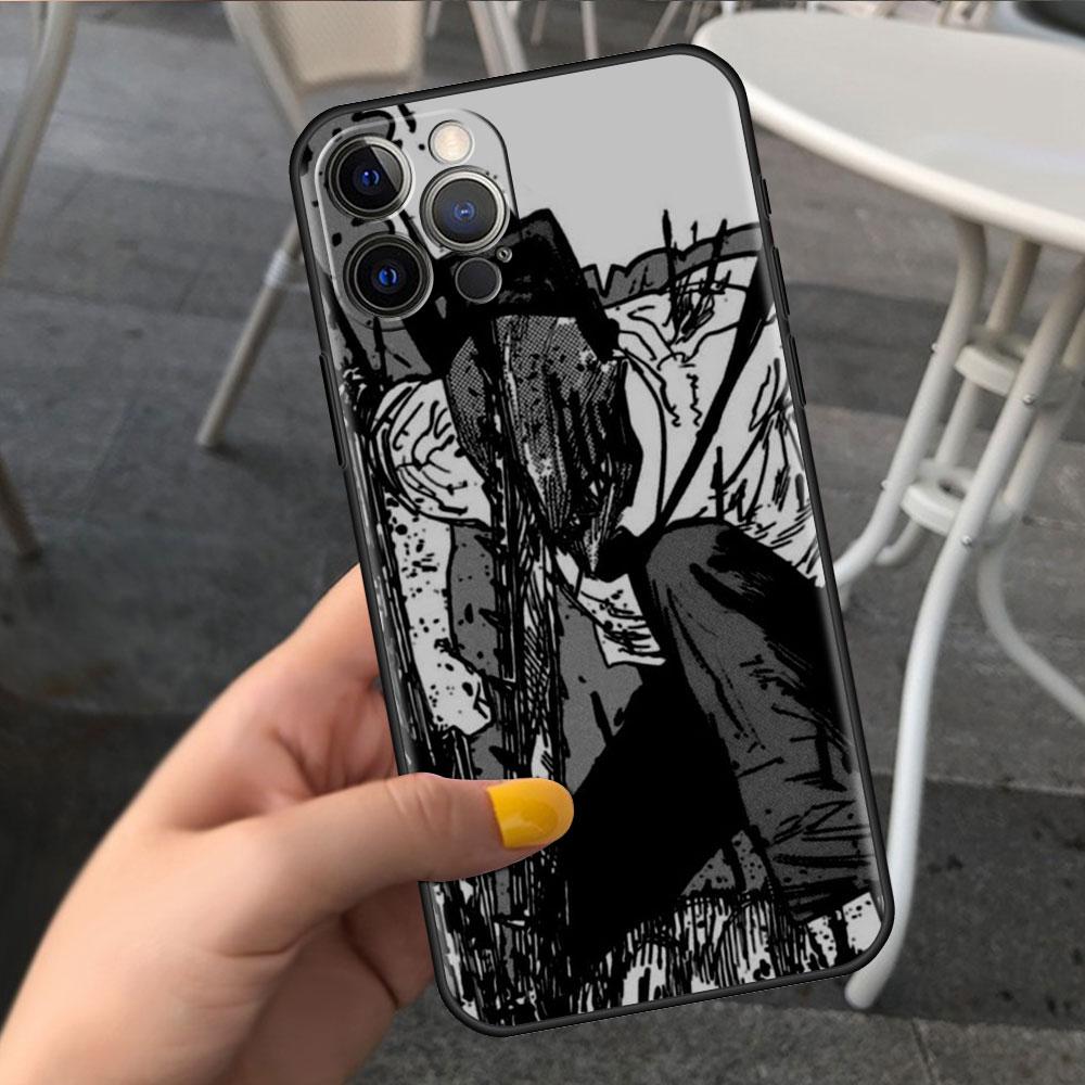 Etui na Apple iPhone 14 11 13 7 12 Pro 7 XR XS Max 8 Plus 6 14Pro Czarne Miękkie Etui na Telefon Coque Funda Śliczny Kreskówkowy Chainsaw Man