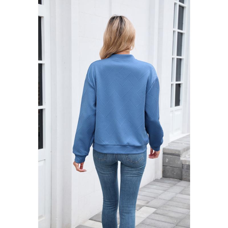 Women's Textured Zip Up Bomber Jacket, Autumn Winter V-neck Long Sleeve Baseball Coat, Loose Casual Lightweight Outerwear for Daily Wear