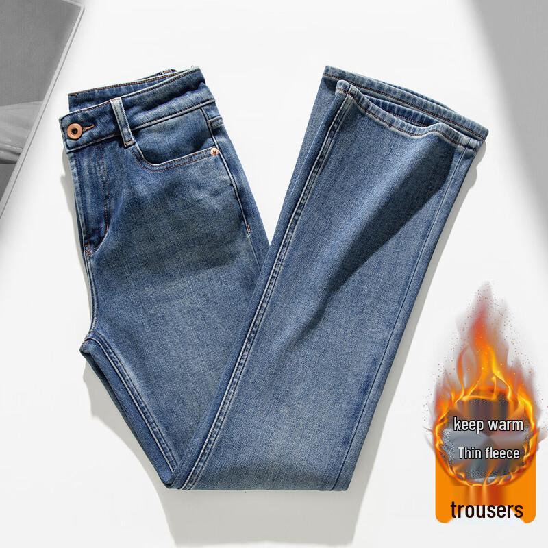 RAIN.CUN Women s High-Waist Flared Velvet-Lined Jeans 30