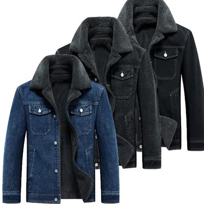 Winter Denim Jacket Coat Warm Fleece Thick Jeans Coat Men Windbreaker Fleece Thick Warm Men Jacket Multi-pockets Cowboy Overcoat