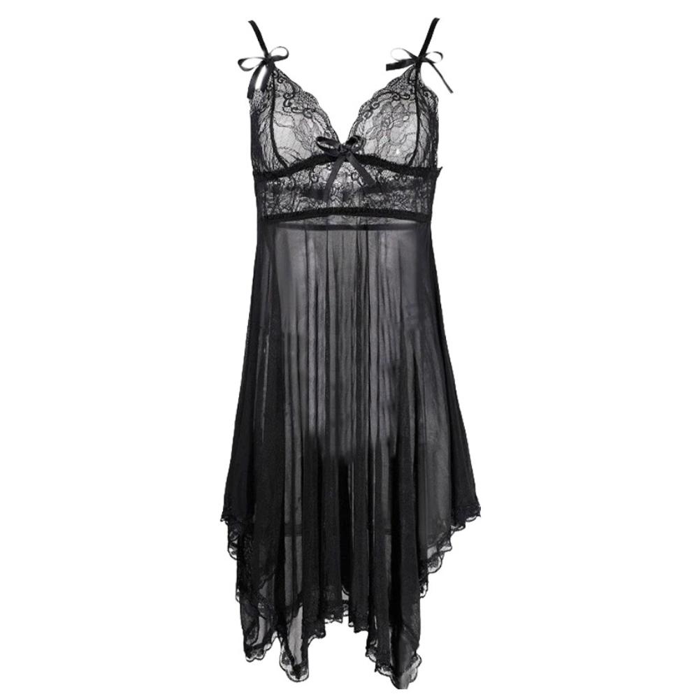 Mesh Sexy Clothing Lace Skirt Transparent Sexy Lingerie Dress Fashion Bow Deep V Lace Skirt  Home