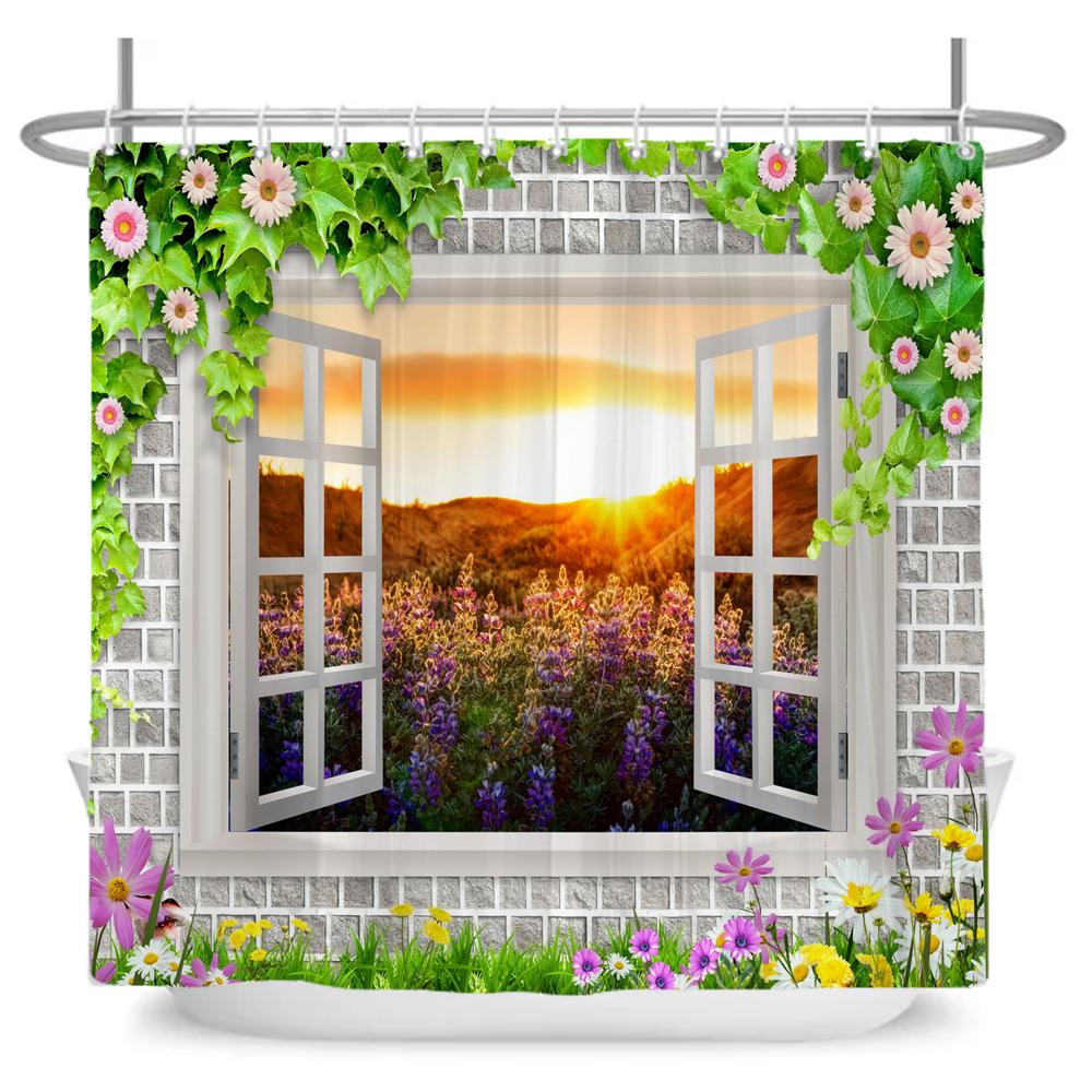 3D Forest Waterfall Landscape Bath Curtain Window Scenery Curtain Spring Nature Rainforest Shower Curtains for Bathroom Decor