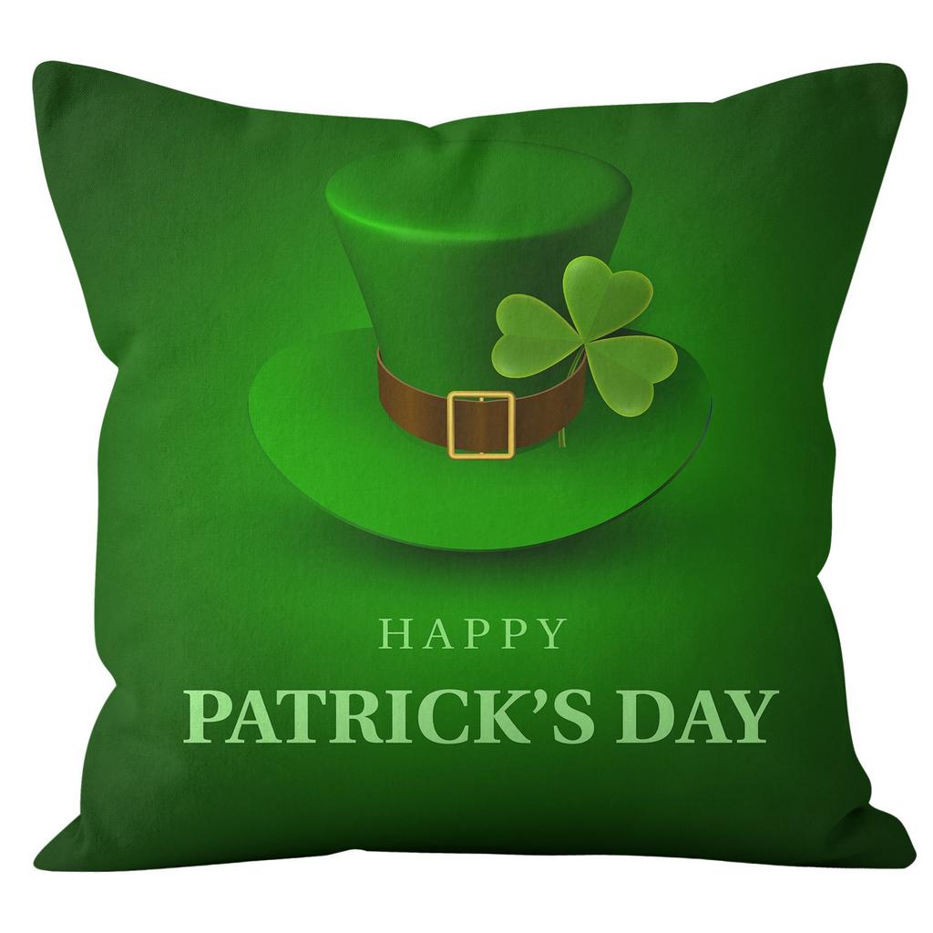 Home Cushion Cover St. Patrick's Day Pillowcase Four-leaf Clover Plaid Sofa Cushion Cover