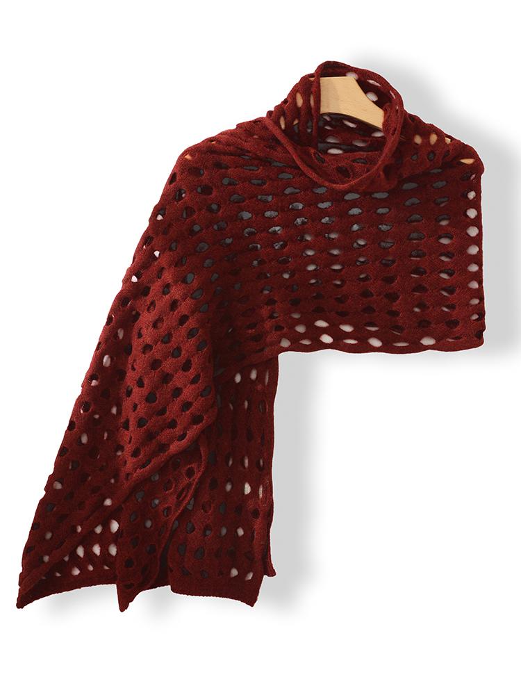 100% Cashmere Openwork Scarf Large Mesh Women Knit Shawl Knotted Wrap Casual Soft Warm Cashmere Hollow Out Cappa Cozy 170x43cm