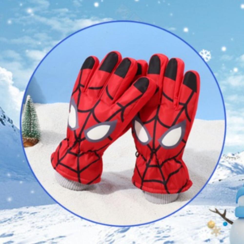 Spider Man Children Ski Gloves Windproof Fleece Gloves for Outdoor Cycling Cool Cartoon Themed Warm Gloves Kids Gifts
