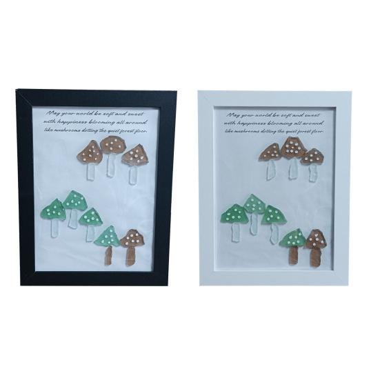 Handmade Sea Glass Wall Art Decor Decorative Sea Glass Mushroom Framed Artwork Gift for Women Mom Wife Best Friends