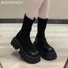 Damen Schnee Plateau Stiefel Wildleder Flats Mid Calf Schuhe 2024 Trend Leder Goth Stiefel Neue Damen Pumps Mode Winter Dame Reißverschluss Schuhe