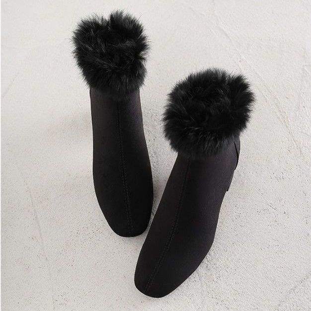 

Real rabbit fur snow boots women s winter 2025 new suede high-heeled Martin boots piled and thickened thermal cotton boots 40