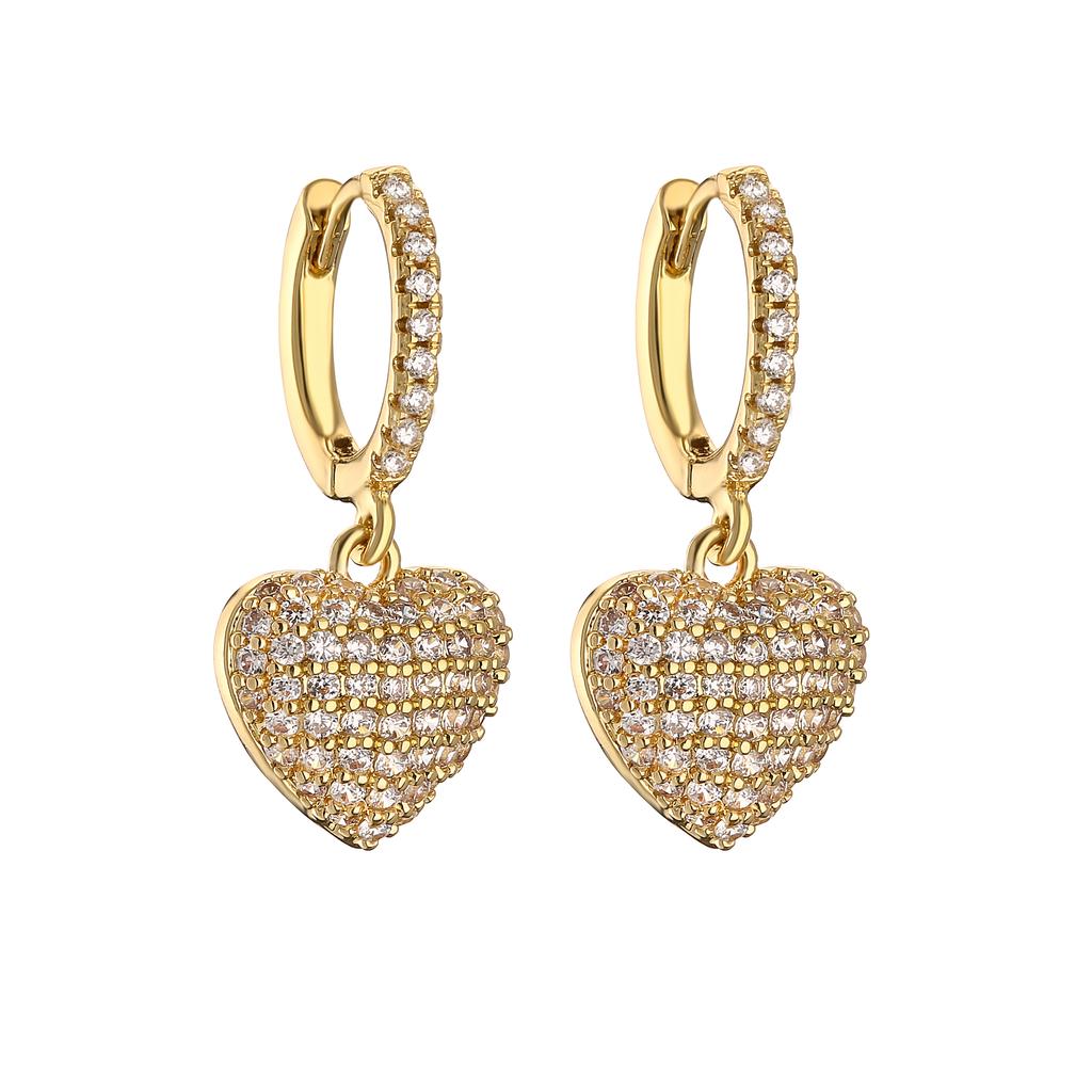 HECHENG,Hot Sale Fashion Copper Color Heart Hoop Earrings For Women Shining Cute Earrings Brincos Wedding Fine Zircon