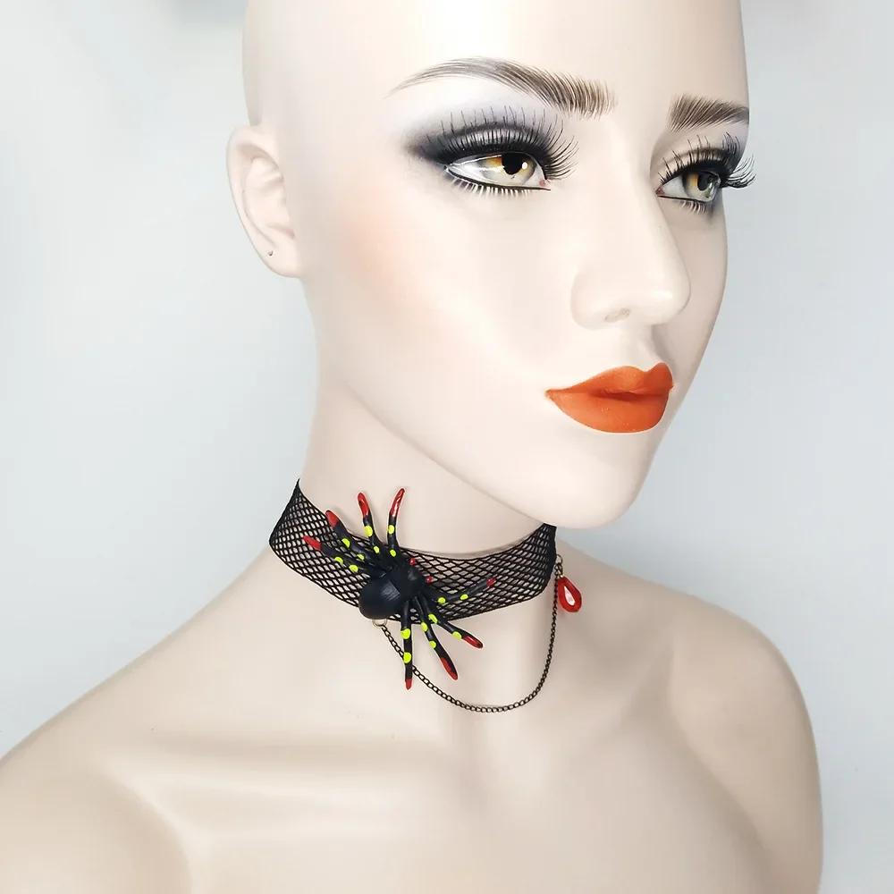 Halloween Scary Spider Blood Sucking Retro Clavicle Female Neckband Lace Necklace Pendant Fashion Jewelry Pendants