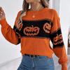 Autumn Winter Halloween Pumpkin Print Pullovers Sweaters Women Long Sleeve Casual Woman Sweater Elegant Round Neck Loose Warm Ladies Knit Jumper 25366