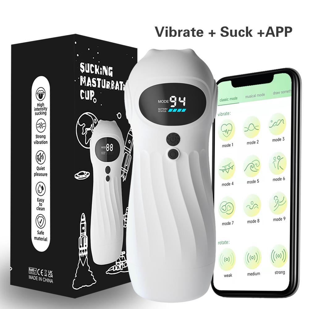 New APP Remote Automatic Sucking Male Masturbator Cup Real Vagina Vibration Blowjob Masturbation Heated Sex Machines Toys for Man with LCD Display