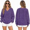 Women's Loose Fit V-Neck Sweatshirt, Comfortable Leopard Print Casual Pullover