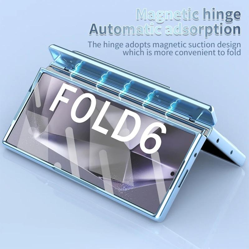 With Touch Pen Case Hinge Magnetic Armor Plating Kickstand 360 Full Protector Folding Cover For Samsung Galaxy Z Fold 6 5 4 3