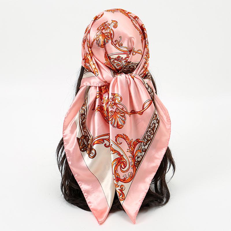 90cm Solid Colors Neckerchief Hijab Scarf For Women Silk Satin Headband Hair Scarves Female Square Shawls Ladies Head Bandana