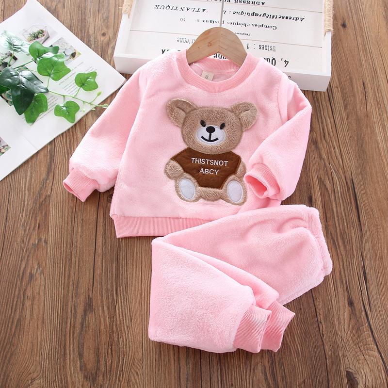 Set di vestiti per orsetti caldi per bambini, pigiama invernale per cartoni animati, 2 pezzi