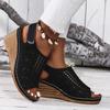 Summer new large size wedge heel sandals women's hollow Velcro sandals