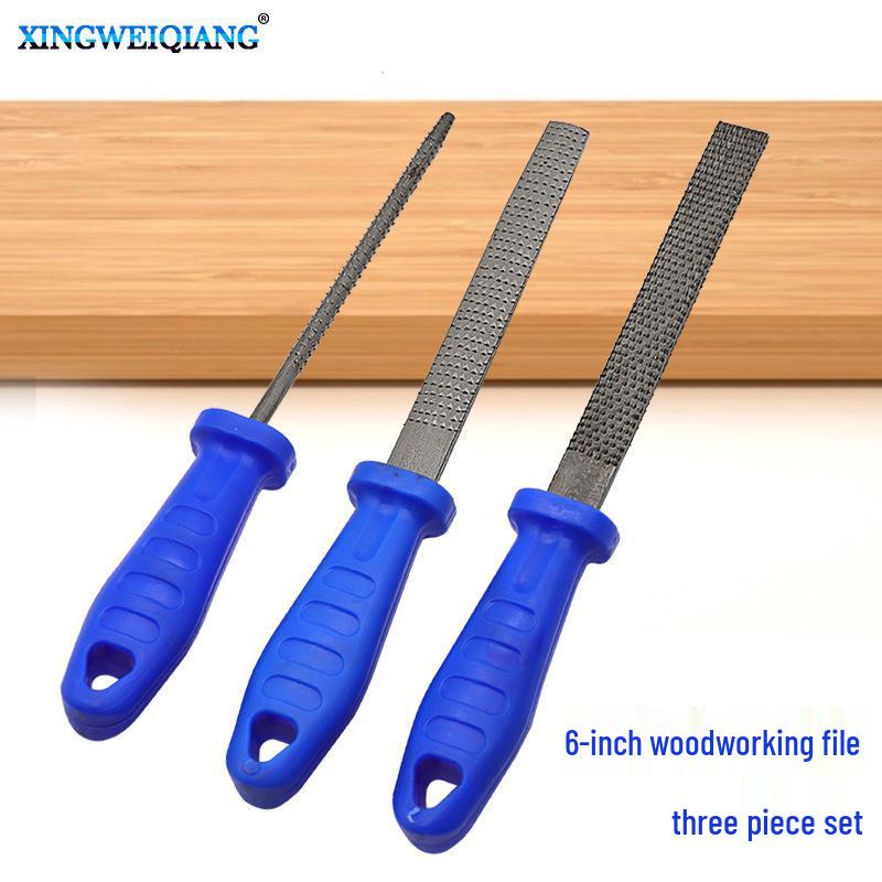 6-Inch Woodworking File Set: Half-Round, Flat, Round Handheld Steel Files with Handles for Sanding Wood