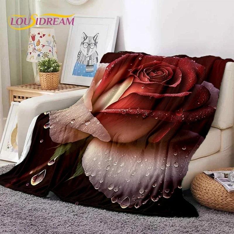 3D Rose Flowers Nordic Romantic Soft Flannel Blanket for Beds Bedroom Sofa Picnic,Throw Blanket for Cover Outdoors Leisure Gift
