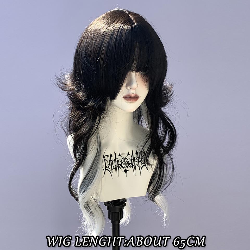 WTB Color Matching Long Curly Hair Synthetic Wig Female Gothic Style Lolita Black And White Long Curly Hair Christmas Party Wig