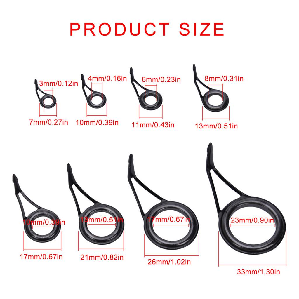 16Pcs Rod Repair Kits Ceramic Fishing Rod Guide Tip High Carbon Steels Frame Fishing Rod Guide Tip Circle Rings Eye