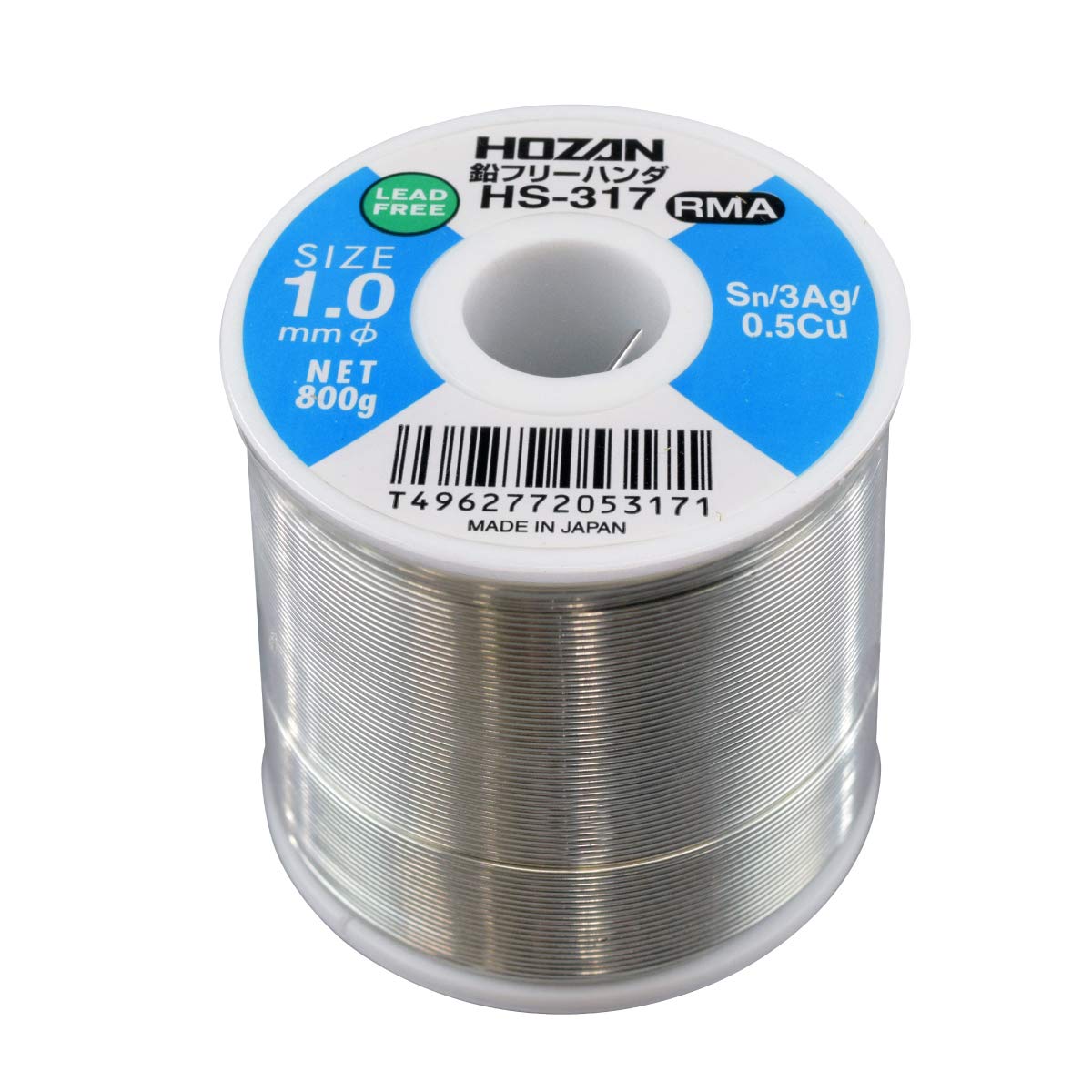 

HOZAN Lead-Free Solder, Sn-3Ag-0.5Cu, 1.0mm Diameter, 800g, HS-317