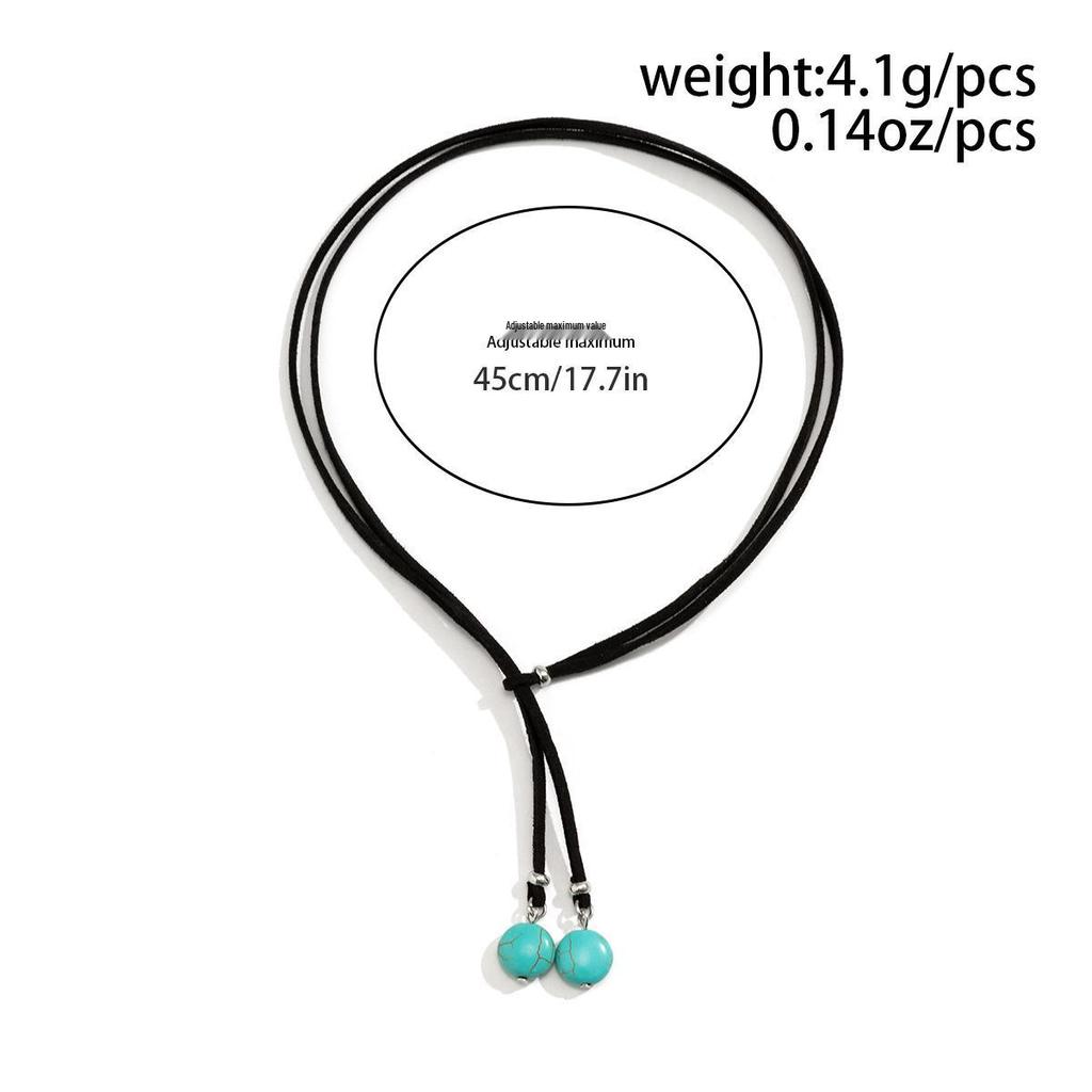 Turquoise Double-Layer Velvet Clavicle Choker Necklace – Ethnic Style for Women