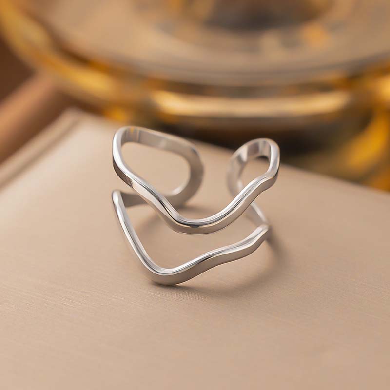 Stainless Steel Gold Color Irregular Geometric Opening Rings for Women Fashion Metal Texture Wide Rings Aesthetic Jewelry Gift